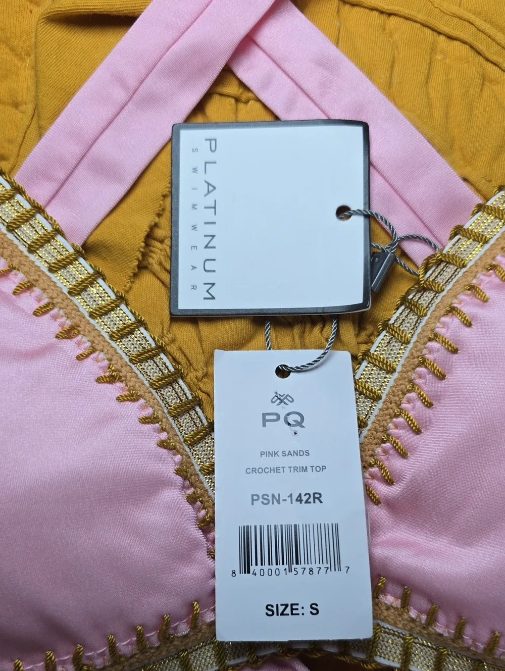 PQ Swim Platinum Pink Sands Crochet Trim Triangle Top Size Small - Picture 7 of 12